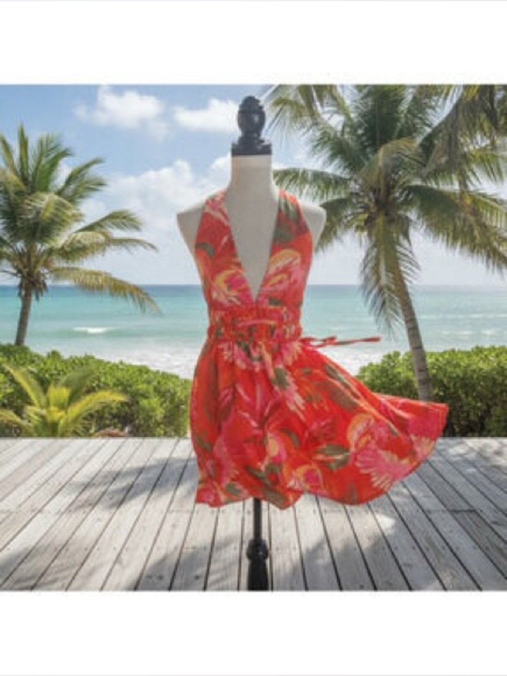 Crystal Sky Halter Braided Back Dress SZ S